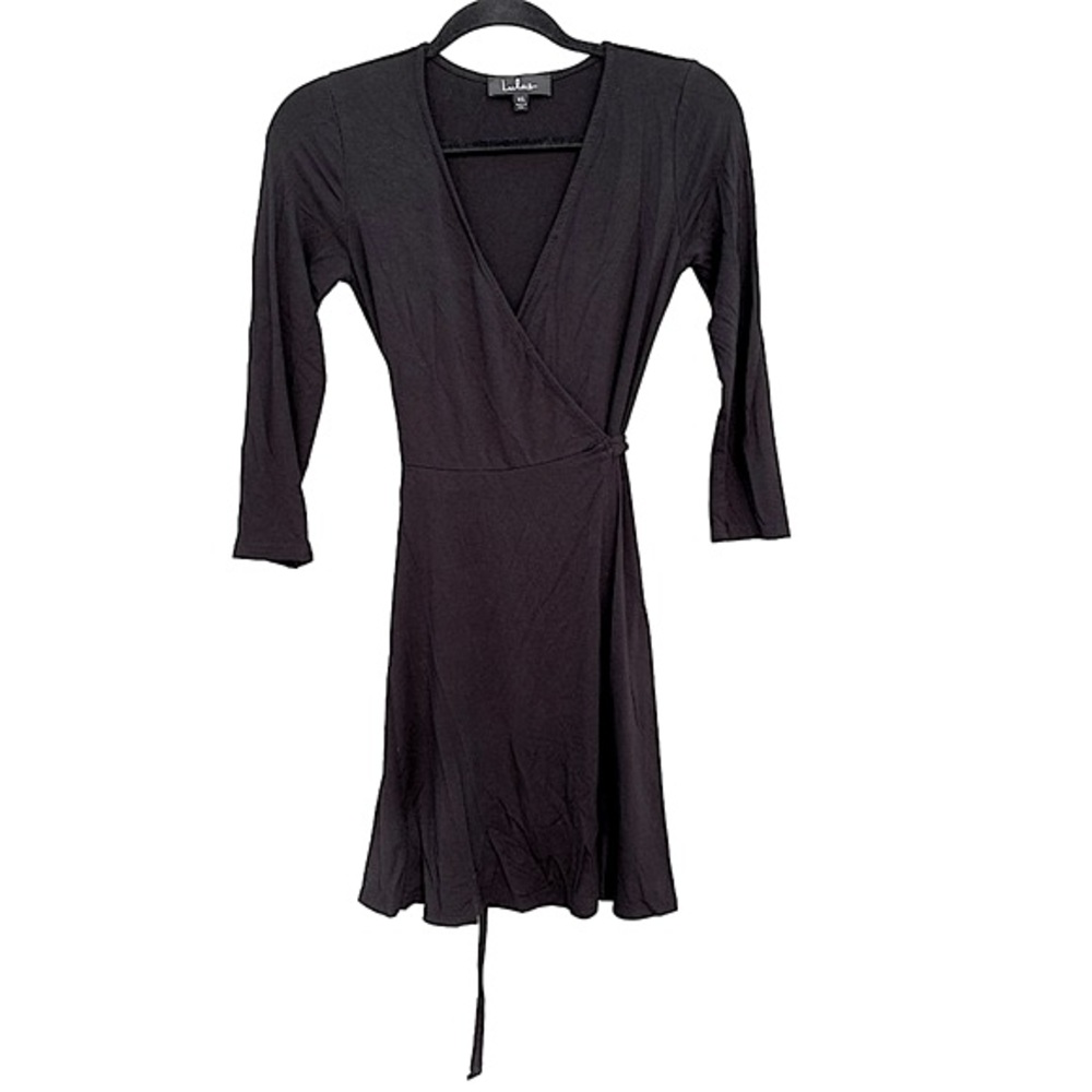 Lulu’s Black All At Once Three-Quarter Sleeve Wrap Dress